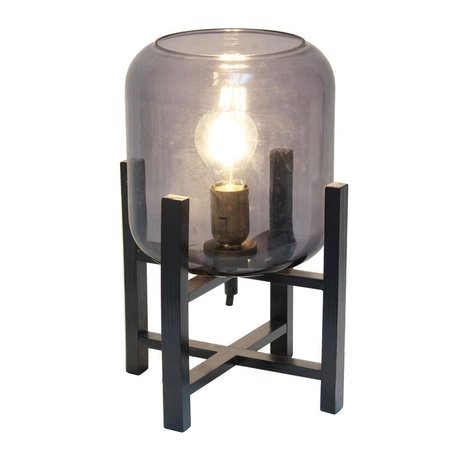 LIGHTING BUSINESS Black Wood Mounted Table Lamp with Smokey Glass Cylinder Shade LI2519949